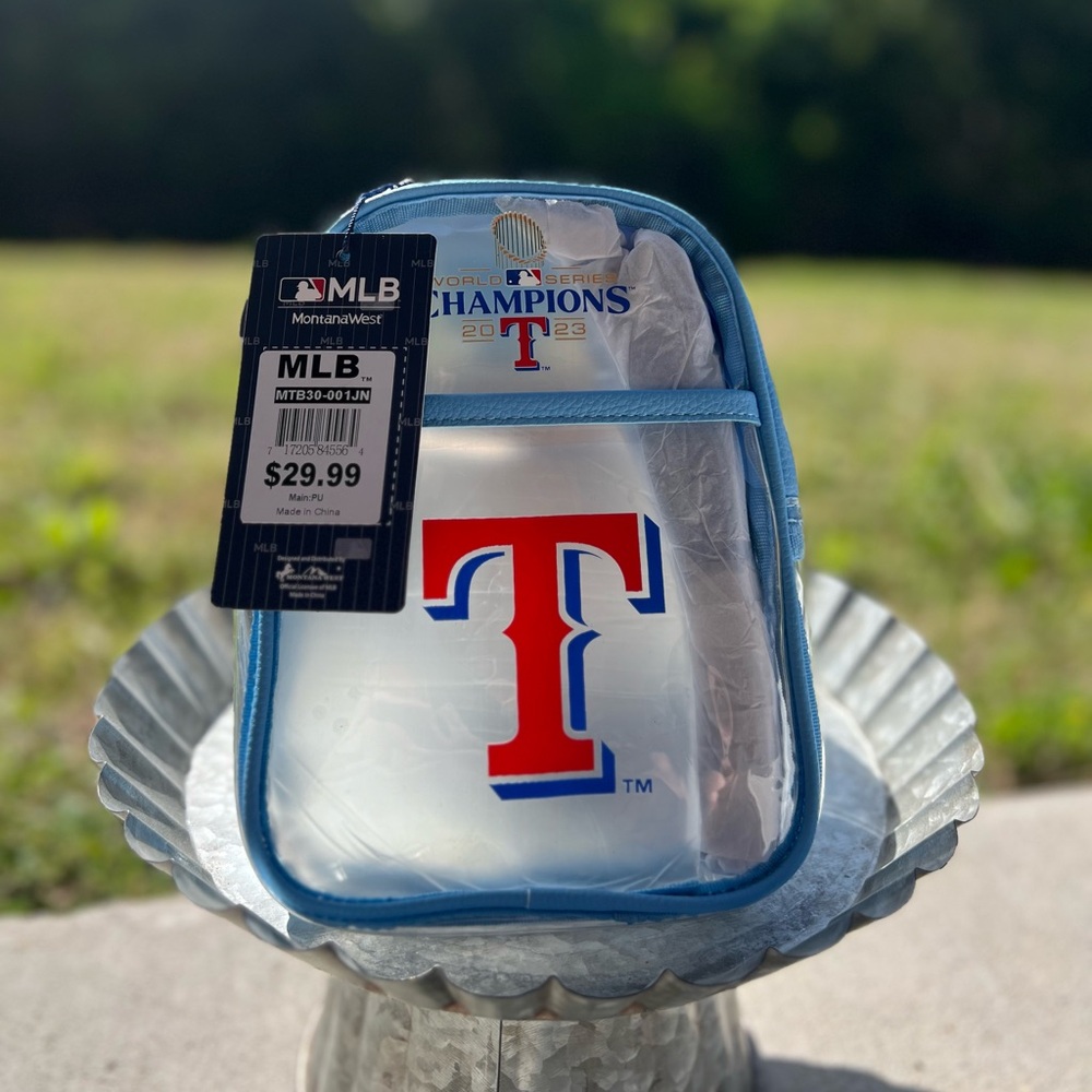 NEW Texas Rangers MLB Clear Backpack with Blue Trim Straps Included